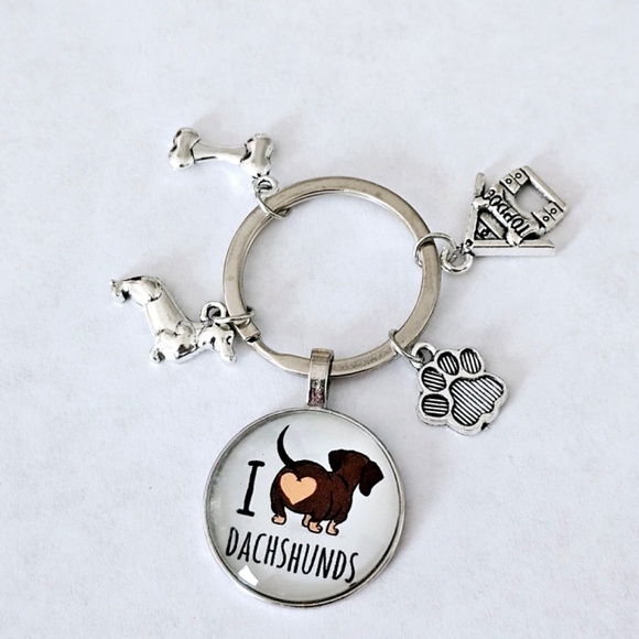 Dachshund Dog Keychain I Love Dachshunds Funny Gift w/ Charms Cute Pet Accessory - Picture 1 of 6